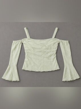 Women’s Light Green Off-Shoulder Long Sleeve Top